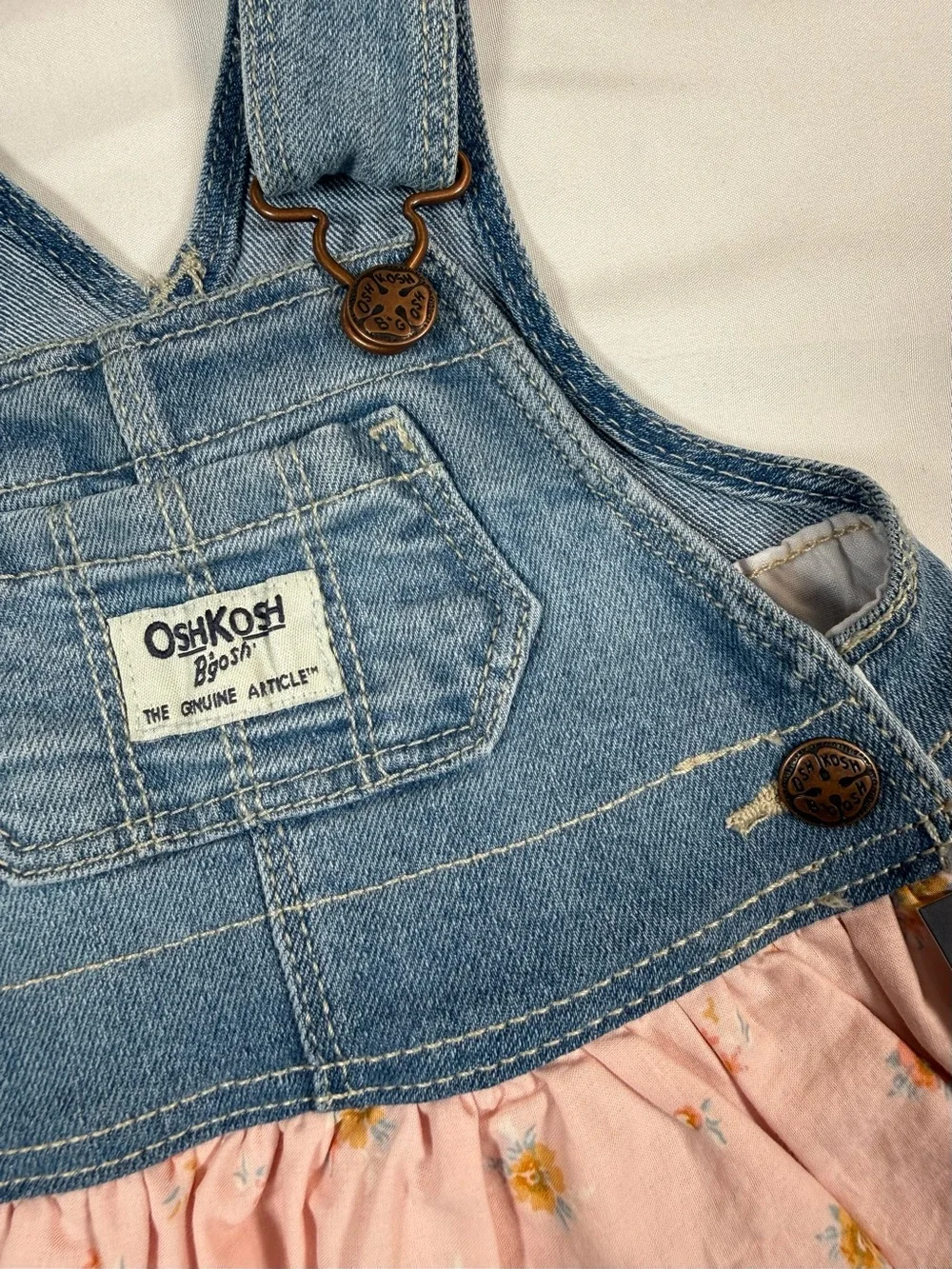 NWT OSHKOSH Girl Denim Floral Overall Jumper Dress 3M Cottagecore Farmhouse NEW